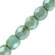 Abalorios facetadas cristal Checo Fire Polished 4mm - Chalk white turquoise green luster